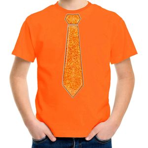 Bellatio Decorations Verkleed t-shirt voor kinderen - glitter stropdas - oranje - jongen - carnaval