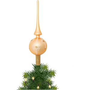 Piek/kerstboom topper - glas - H28 cm - mat goud gedecoreerd - Kerstversiering