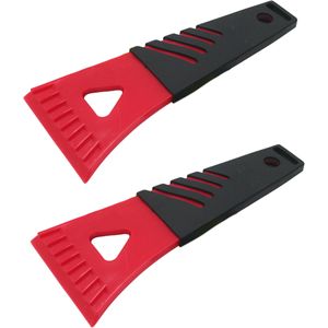 2x stuks kunststof ijskrabber/raamkrabber zwart/rood 18 cm - Ruiten krabbers - Auto accessoires winter