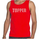 Glitter Topper tanktop rood met steentjes/ rhinestones voor heren - Glitter kleding/ foute party outfit