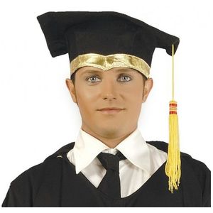 Luxe afstudeer hoedje met gouden details 23 x 10 cm - Geslaagd diploma uitreiking feestartikelen