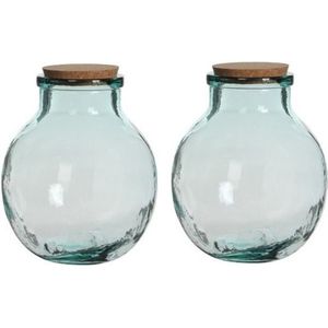 2x Ronde vaas Olly 21 x 25 cm transparant gerecycled glas met kurk deksel - Home Deco vazen - Woonaccessoires
