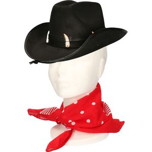 Verkleedset cowboyhoed Nevada - zwart - met rode hals zakdoek - voor volwassenen