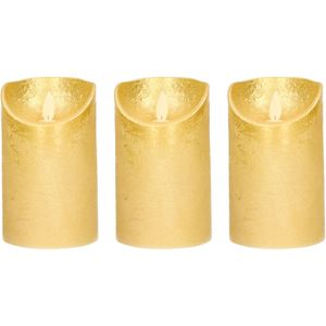 3x Gouden LED kaarsen / stompkaarsen 12,5 cm - Luxe kaarsen op batterijen met bewegende vlam