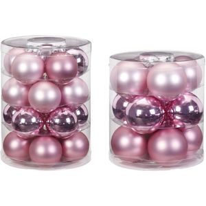 32x stuks glazen kerstballen roze 6 en 8 cm glans en mat - Kerstboomversiering