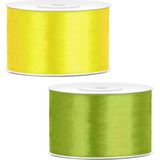 Sierlinten/cadeaulinten/satijnen linten - Set 2x stuks - geel en groen - 38 mm x 25 meter