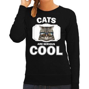 Dieren katten sweater zwart dames - cats are serious cool trui - cadeau sweater coole poes/ katten liefhebber