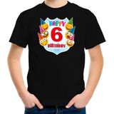 Happy birthday 6e verjaardag t-shirt kleuter - unisex - jongens / meisjes - 6 jaar shirt met emoticons zwart voor kinderen