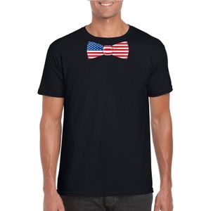Zwart t-shirt met Amerikaanse vlag strikje heren - Amerika supporter