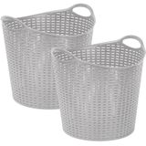 Plasticforte Gevlochten wasmand/opbergmand - 2x - flexibel - zilver - 27 liter - rond - kunststof - 40 x 37 cm