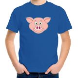 Cartoon varken t-shirt blauw voor jongens en meisjes - Kinderkleding / dieren t-shirts kinderen
