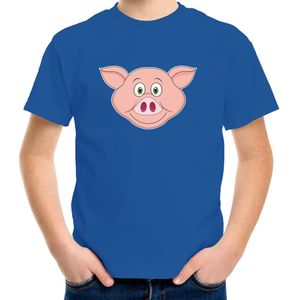 Cartoon varken t-shirt blauw voor jongens en meisjes - Kinderkleding / dieren t-shirts kinderen