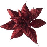 3x stuks decoratie bloemen kerststerren rood glitter clip 15 cm - Decoratiebloemen/kerstboomversiering/kerstversiering