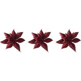 3x stuks decoratie bloemen kerststerren rood glitter clip 15 cm - Decoratiebloemen/kerstboomversiering/kerstversiering