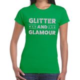 Glitter and Glamour zilver glitter tekst t-shirt groen dames -  zilver glitter and Glamour shirt