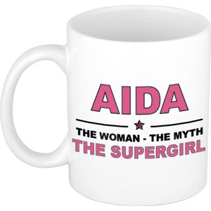 Naam cadeau Aida - The woman, The myth the supergirl koffie mok / beker 300 ml - naam/namen mokken - Cadeau voor o.a  verjaardag/ moederdag/ pensioen/ geslaagd/ bedankt