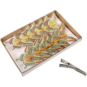 Othmar Decorations kerstboom vlinders op clip - 12x - beige/oranje -9 cm