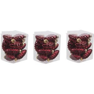 36x Dennenappel kersthangers/kerstballen donkerrood van glas - 6 cm - mat/glans - Kerstboomversiering