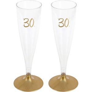 Santex verjaardag feest champagneglazen - leeftijd - 12x - 30 jaar - goud - kunststof