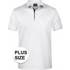 Grote maten polo shirt Golf Pro premium wit/zwart voor heren - Witte plus size herenkleding - Werk/zakelijke polo t-shirts