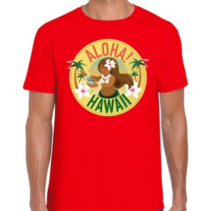 Hawaii feest t-shirt / shirt Aloha Hawaii voor heren - rood - Hawaiiaanse party outfit / kleding/ verkleedkleding/ carnaval shirt