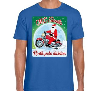 Fout Kerstshirt / t-shirt - MC Santa north pole division -  motorliefhebber / motorrijder / motor fan blauw voor heren - kerstkleding / kerst outfit