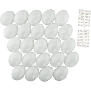 72x stuks witte hobby knutselen eieren van plastic 6 cm met hanger - Pasen decoraties - Zelf decoreren