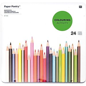 24x FSC kleur potloden in metalen doos - Tekenpotloden in blik - Duurzaam teken/hobby materiaal