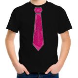 Bellatio Decorations Verkleed t-shirt voor kinderen - glitter stropdas - zwart - jongen - carnaval