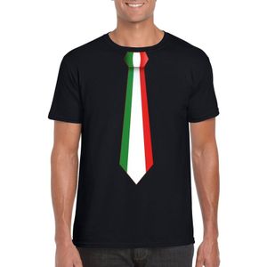 Zwart t-shirt met Italiaanse vlag stropdas heren - Italie supporter