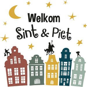 5x stuks Sinterklaas Welkom Sint en Piet raamstickers - Sinterklaas feestversiering/raamdecoratie