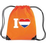 Oranje nylon rijgkoord rugzak/ sporttas I love Holland
