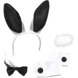 Rubies Verkleed set bunny/konijn - 5-delig - zwart/wit - verkleed accessoires