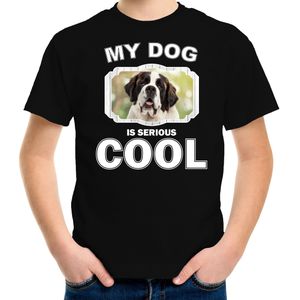 Sint bernard honden t-shirt my dog is serious cool zwart - kinderen - Sint bernards liefhebber cadeau shirt - kinderkleding / kleding