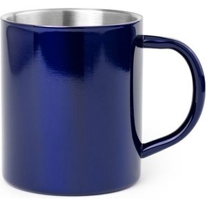 1x Drinkbeker/mok blauw 280 ml - RVS - Blauwe mokken/bekers voor onbijt en lunch