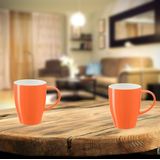 Bellatio Design Koffie mokken/bekers Paris - 2x - porselein - met oor - oranje - 350 ml