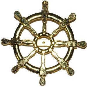 Gouden broche scheepsroer 7 cm - Verkleed accessoire voor kapitein/matroos/zeeman - Maritiem thema