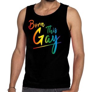 Gay pride born this gay tanktop/mouwloos shirt - zwart regenboog singlet voor heren - gay pride