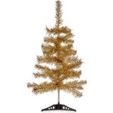 2x stuks kleine glitter bronzen kerstbomen van 60 cm van kunststof met voet - Mini boompjes voor kinderkamer/kantoor
