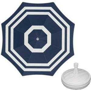 Parasol - Blauw/wit - D160 cm - incl. draagtas - parasolvoet - 42 cm