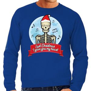 Foute Kersttrui / sweater - Last Christmas I gave you my heart - skelet - blauw voor heren - kerstkleding / kerst outfit