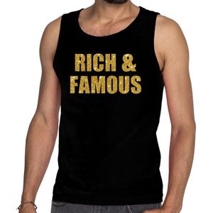 Gouden rich &amp; famous glitter tanktop / mouwloos shirt zwart heren - heren singlet Gouden rich &amp; famous