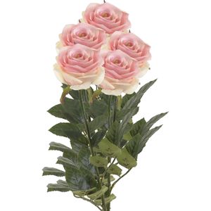 Emerald Kunstbloem roos Simone - 5x - roze - 73 cm - decoratie bloemen