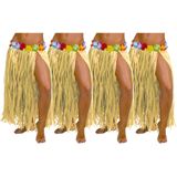 Fiestas Guirca Hawaii verkleed rokje - 4x - voor volwassenen - naturel - 75cm - hoela rok - tropisch