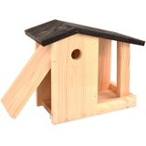 2x Houten vogelhuisjes/nestkastjes met voedertafel - Vurenhouten vogelhuisjes tuindecoraties - Vogelnestje voor tuinvogeltjes - tuindieren