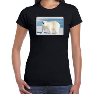 Dieren shirt met ijsberen foto - zwart - voor dames - natuur / ijsbeer cadeau t-shirt / kleding