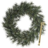 Kerstkrans 60 cm - groen - met gouden hanger/ophanghaak - kerstversiering
