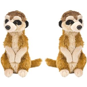 Set van 2x stuks pluche bruine stokstaartjes knuffel 20 cm - Stokstaartjes wilde dieren knuffels - Speelgoed voor kinderen