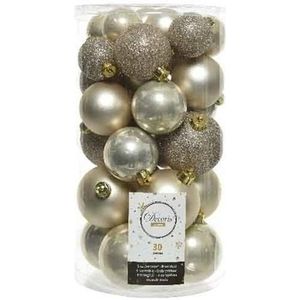 60x Licht parel/champagne kunststof kerstballen 4 - 5 - 6 cm - Onbreekbare plastic kerstballen