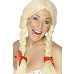 Blonde vlechten pruik verkleedaccessoire voor dames - Carnaval feestartikelen pruiken